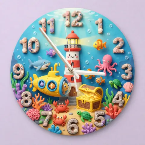 Vista alternativa di Under the Sea Ocean Animals Kids Room Wall Clock | Nautical Nursery Decor, Boys Playroom Decor, Baby Boy Shower Gift (13.6 inch / 34.5 cm)