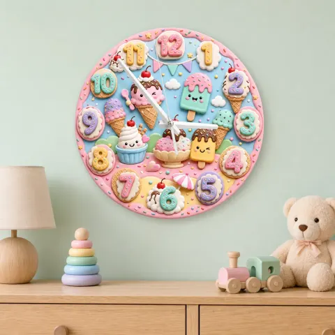 Vista alternativa di Ice Cream Sweet Treats Kids Room Wall Clock | Pastel Dessert Nursery Decor, Little Girl Birthday Gift (13.6 inch / 34.5 cm)