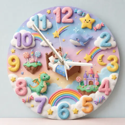 Vista alternativa di Pastel Dreamland Kids Room Wall Clock | Magical Dragon Castle Nursery Decor, Sweet Dreams Baby Shower Gift Keepsake (13.6 inch / 34.5 cm)
