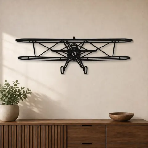Silhouette d'avion Stearman Front en métal, Décoration murale en métal, Décor aéronautique, Décor d'aviation