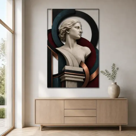 Vista alternativa de Arte Mural de Metal Colorido con Busto de Mármol Clásico en Marco Abstracto Art Deco