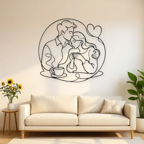 Metall-Wandkunst "Kaffeepaar am Morgen" | Romantische Paar Dekoration