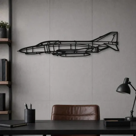 Vista alternativa di Insegna in metallo silhouette aereo F-4E Phantom, Silhouette di aerei in metallo, Decorazione murale di aviazione, Decorazione per aviatori