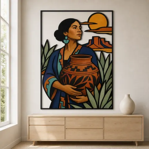 Vista alternativa di Donna del Sud Ovest con Ceramica Decorativa Insegna in Metallo Colorata