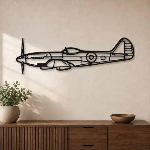 Silhouette d'avion Spitfire MK XIV en métal, Décoration murale en métal, Décor aéronautique, Décor d'aviation