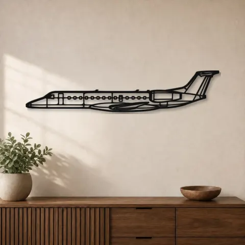 Insegna in metallo silhouette aereo ERJ-135, Silhouette di aereo in metallo, Decorazione da parete aviatore