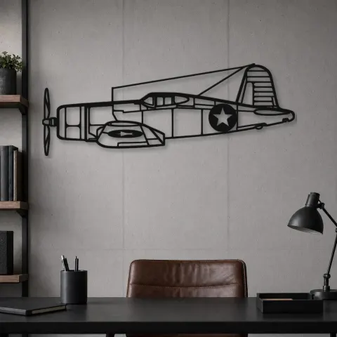 Vista alternativa di Insegna in metallo silhouette dell'aereo F4U Corsair, Silhouette di aerei in metallo, Decorazione da parete aviatore
