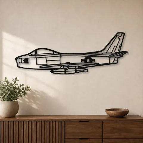 Insegna in metallo silhouette aereo F-86 Sabre, Silhouette di aerei in metallo, Decorazione murale di aviazione, Decorazione per aviatori