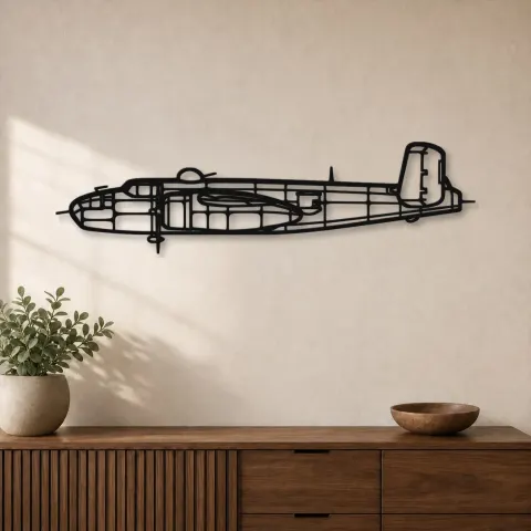 Silhouette d'avion B25J en métal, Décoration murale en métal, Décor aéronautique, Cadeau pour aviateur