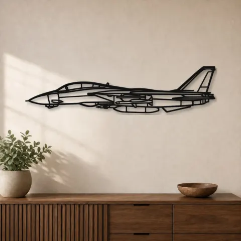 Silhouette di aereo F-14 Tomcat in metallo, Insegna in metallo per aerei, Decorazione da parete aviatore