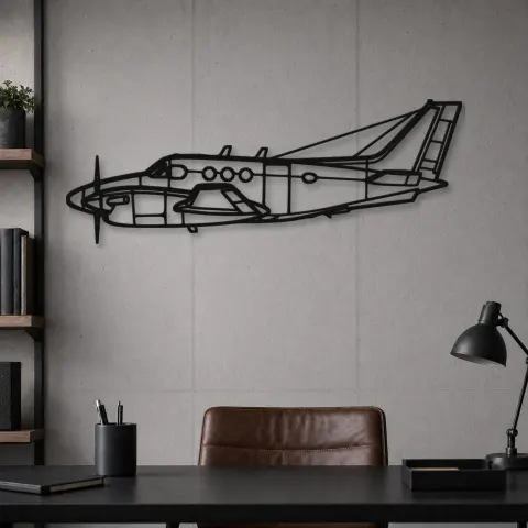 Vue alternative de Silhouette en métal d'avion King Air C90A, Décoration murale en métal, Décor aéronautique, Décor d'aviation