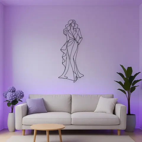 Vista alternativa de Cartel de metal Pose de Gown Asimétrico | Decoración Mural de Figura de Moda
