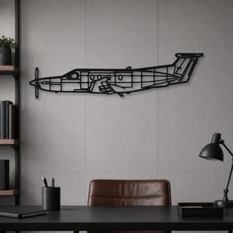 Vue alternative de Silhouette en métal d'avion PC 12, Décoration murale en métal, Décor aéronautique, Cadeau pour aviateur
