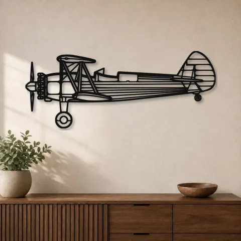 Silhouette d'avion Stearman 75 en métal, Décoration murale en métal, Décor aéronautique, Décor d'aviation