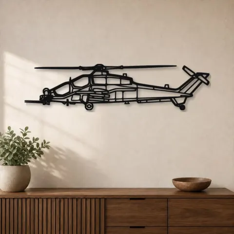 Silhouette d'hélicoptère en métal A129D Mangusta, Décoration murale, Cadeau d'anniversaire