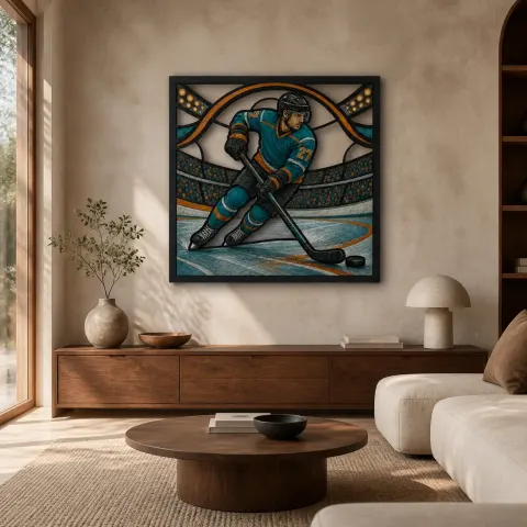 Jugador de Hockey sobre Hielo Patinando en la Arena Decoración Mural de Metal Colorida