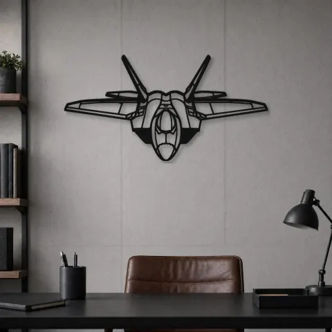 Vista alternativa di Insegna in metallo silhouette aereo F-22 Raptor Angle, Silhouette di aerei in metallo, Decorazione murale di aviazione, Decorazione per aviatori