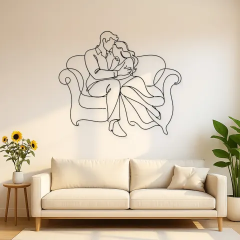 Couch Kuschel Paar Metall-Wandkunst | Romantische Paar Dekoration