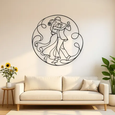 Wandkunst aus Metall "Sanftes Drehpaar" | Romantische Paardekoration