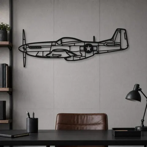 Vue alternative de Silhouette d'avion en métal P-51 Mustang, décoration murale aéronautique