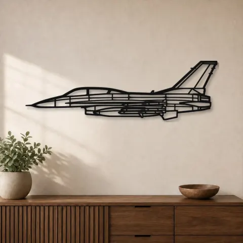 Silhouette di aereo F-16D in metallo, Insegna in metallo per aerei, Decorazione da parete aviatore