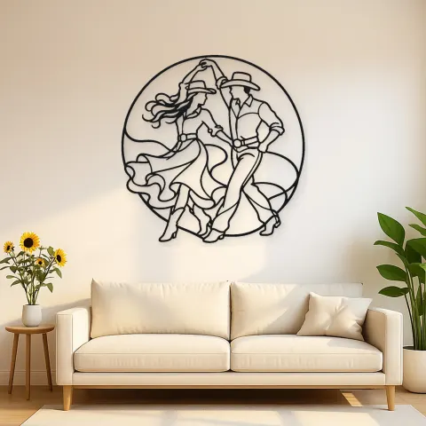 Country Line Dance Metall-Wandkunst | Paar Tanz Wanddekoration