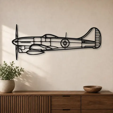 Silhouette d'avion Tempest Mk V en métal, Décoration murale en métal, Décor aéronautique, Décor d'aviation