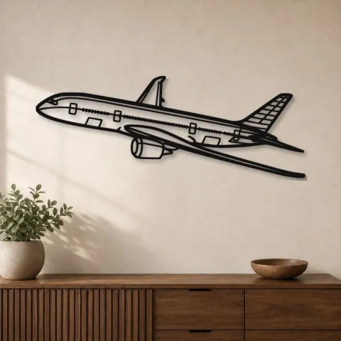 Silhouette d'avion en métal 787 Angle, Décoration murale aéronautique