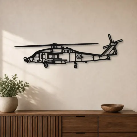 Silhouette d'avion HH60-H Sea Hawk en métal, Décoration murale aéronautique