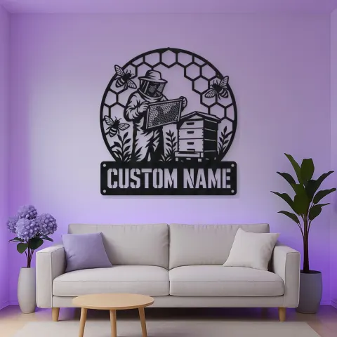 Personalized Beekeeper Honeycomb Frame and Hive Metal Wall Art alternate view