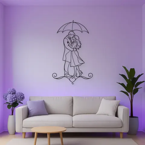 Vue alternative de Décoration murale en métal couple sous parapluie | Décor romantique couple