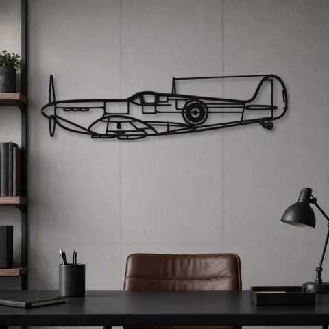 Vue alternative de Silhouette d'avion Spitfire Mk. II en métal, Décoration murale en métal, Décor aéronautique, Décor d'aviation