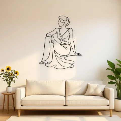 Cartel de metal vestido sentado fluido | Decoración mural figura de moda