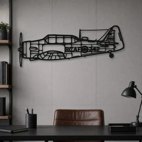 Vue alternative de Silhouette d'avion Harvard en métal, Décoration murale aéronautique