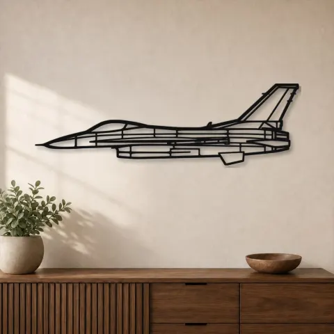 Silhouette di aereo F-16C Block 50 in metallo, Insegna in metallo per aerei, Decorazione da parete aviatore