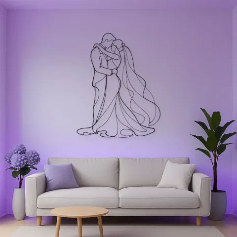 Hochzeitsvorhang Umarmung Metall-Wandkunst | Romantische Paar Dekoration alternative Ansicht