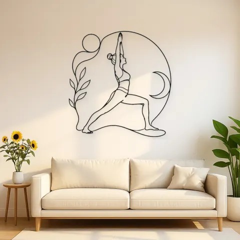 Arte Mural de Metal Warrior One Strength | Decoración Mural de Yoga y Meditación