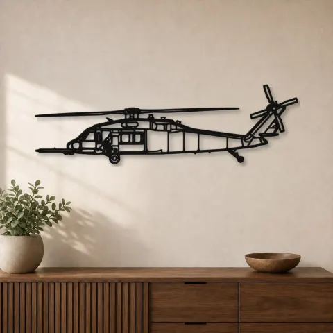 Silhouette d'avion HH-60 Pave Hawk en métal, Décoration murale aéronautique