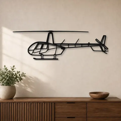 Silhouette de l'avion R44 Raven II en métal, décoration murale en métal, décoration aéronautique, décoration d'aviateur