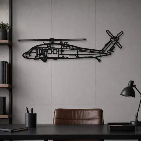 Vue alternative de Silhouette en métal du UH-60 Black Hawk, Décoration murale en métal, Décor aéronautique, Décorateur aviateur