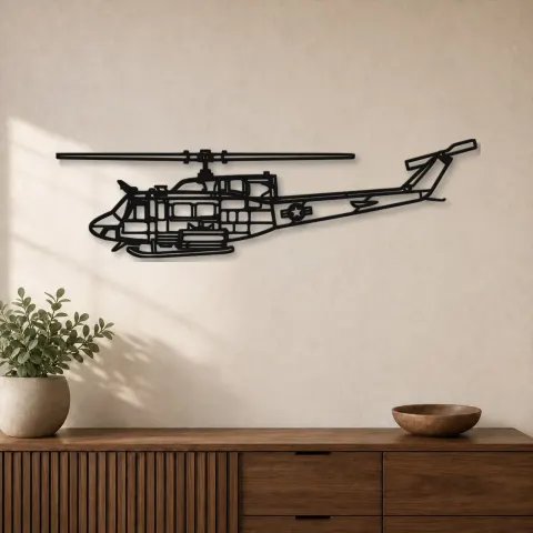 Silhouette en métal du UH-1N Huey, Décoration murale en métal, Décor aéronautique, Décorateur aviateur