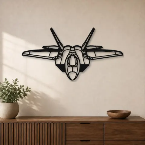 Insegna in metallo silhouette aereo F-22 Raptor Angle, Silhouette di aerei in metallo, Decorazione murale di aviazione, Decorazione per aviatori