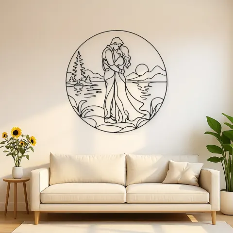 Personalisiertes Metallschild "Lakeside Embrace" | Romantische Paardekoration
