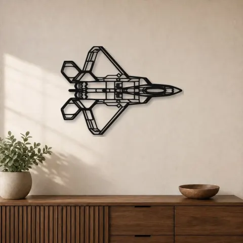 Insegna in metallo silhouette aereo F-22 Raptor Top, Silhouette di aerei in metallo, Decorazione murale di aviazione, Decorazione per aviatori