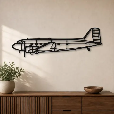 Silhouette d'avion DC-3C en métal, Décoration murale aéronautique