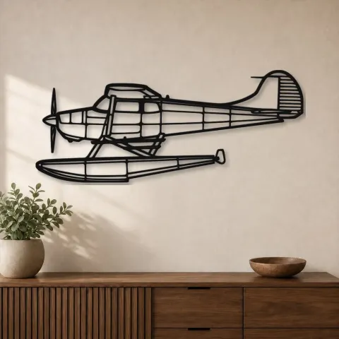 Silhouette d'avion en métal 170B Float, Décoration murale en métal, Décor aéronautique, Décorateur aviateur