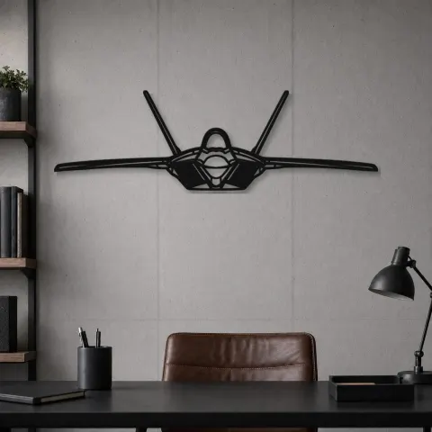 Vista alternativa di Insegna in metallo silhouette aereo F-22 Raptor Front, Silhouette di aerei in metallo, Decorazione murale di aviazione, Decorazione per aviatori