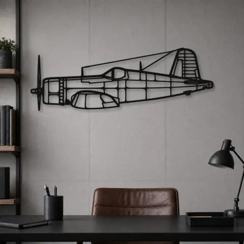 Vista alternativa di Insegna in metallo silhouette dell'aereo F4U-1A Corsair, Silhouette di aerei in metallo, Decorazione da parete aviatore