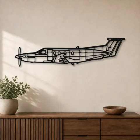 Silhouette en métal d'avion PC 12, Décoration murale en métal, Décor aéronautique, Cadeau pour aviateur