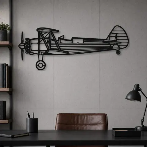 Vue alternative de Silhouette d'avion Stearman 75 en métal, Décoration murale en métal, Décor aéronautique, Décor d'aviation